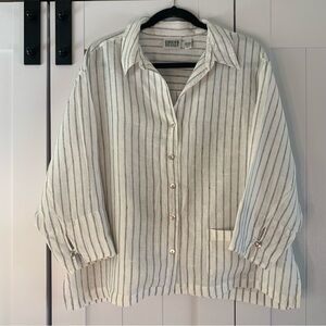 Chico’s Design 100% Linen Striped Button Down Shirt Size 3 (XL)